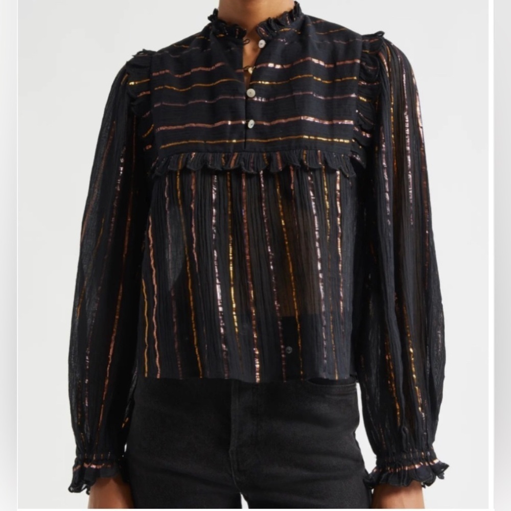 FARM RIO Metallic Striped Ruffle Top in size XS